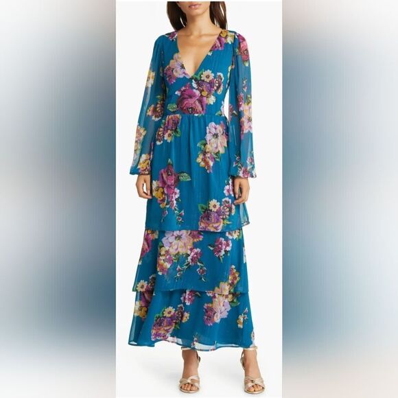 Fourteenth Place Balboa Tiered Floral Print Chiffon Maxi Dress NWOT Size small - Picture 1 of 5